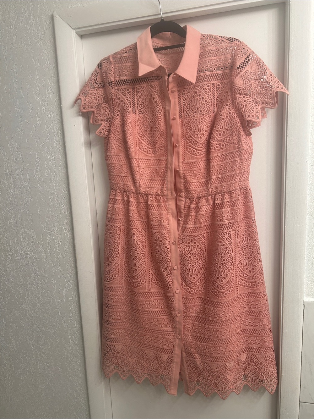 ANTONIO MELANI Coral Pink Lace Shirt Dress